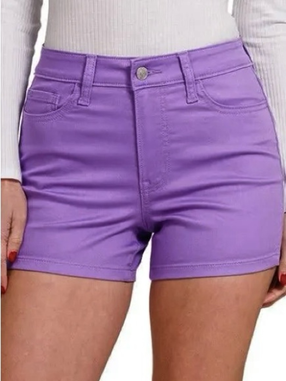 Zenana Outfitters style DOP - 1613A Lavender Purple High-Rise Jean Shorts S